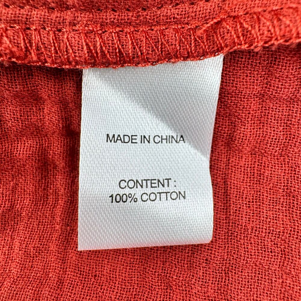 Drew Women's Rust Tiered High Low Midi Shirt Dress XS Cotton Gauze Button Front - Picture 11 of 12